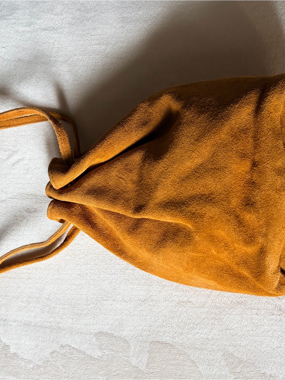 Suede Drawstring Shoulder Bag in Mustard - Picture 2 of 7